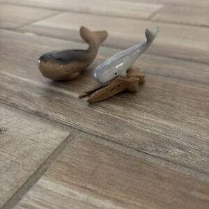 Vintage Bone China Miniature Whale Family Figurines Set of 2 Mini